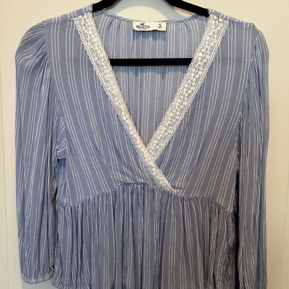 Hollister Women's Top in Blue with Lace Detail